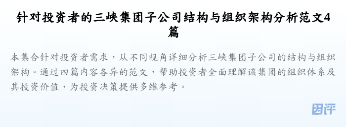 针对投资者的三峡集团子公司结构与组织架构分析范文4篇