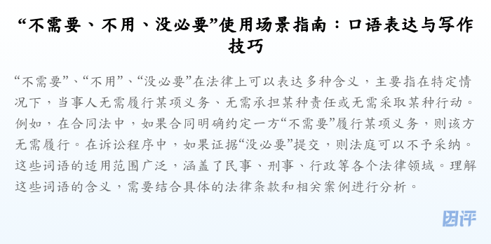 “不需要、不用、没必要”使用场景指南:口语表达与写作技巧