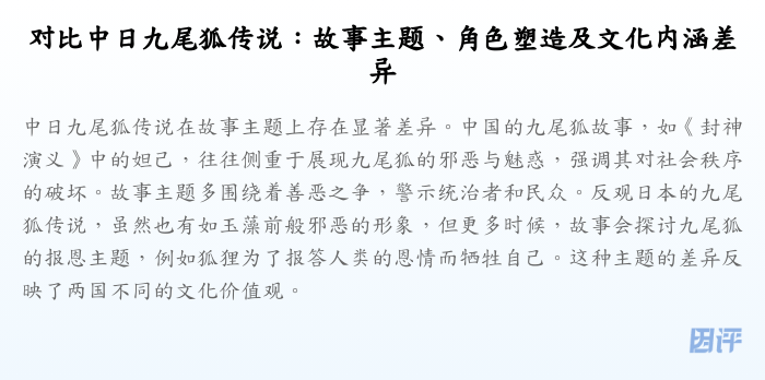 对比中日九尾狐传说:故事主题、角色塑造及文化内涵差异