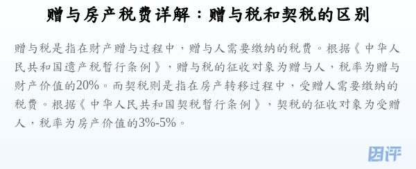赠与房产税费详解:赠与税和契税的区别