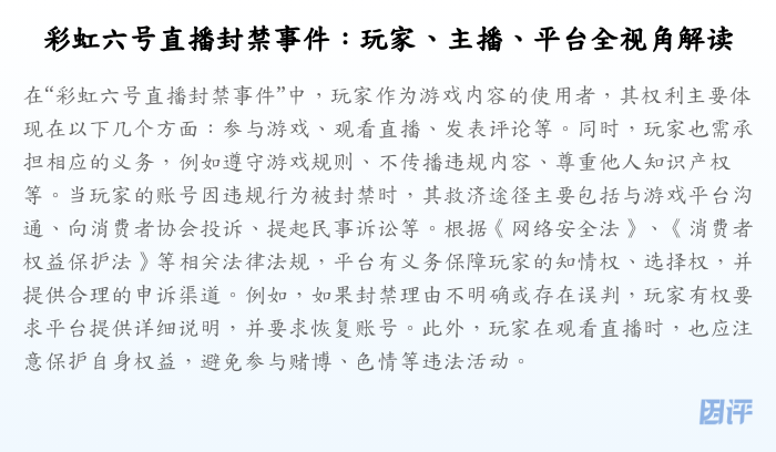 彩虹六号直播封禁事件:玩家、主播、平台全视角解读