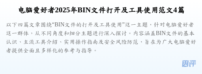 电脑爱好者2025年BIN文件打开及工具使用范文4篇