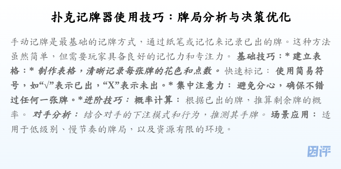 扑克记牌器使用技巧:牌局分析与决策优化