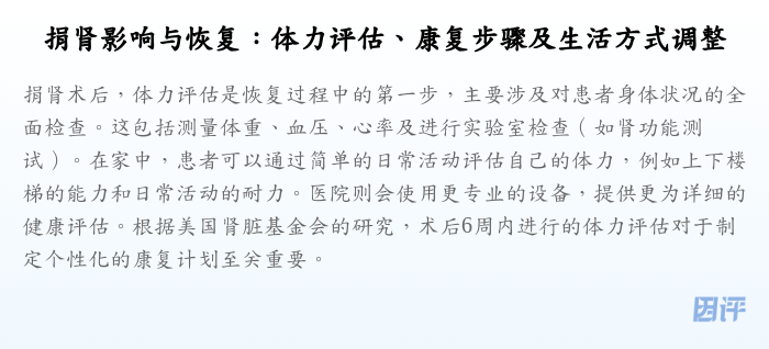 捐肾影响与恢复:体力评估、康复步骤及生活方式调整