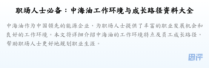 职场人士必备:中海油工作环境与成长路径资料大全