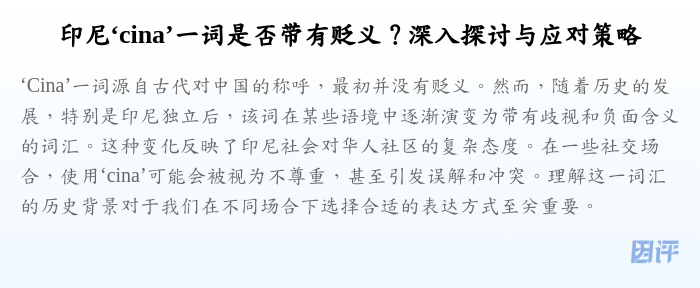 印尼‘cina’一词是否带有贬义?深入探讨与应对策略