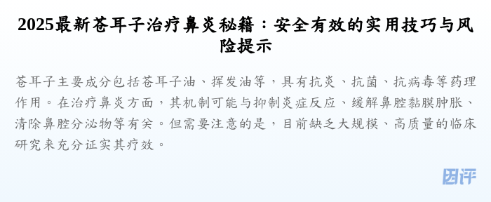 2025最新苍耳子治疗鼻炎秘籍:安全有效的实用技巧与风险提示