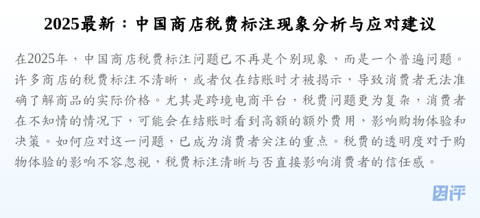 2025最新:中国商店税费标注现象分析与应对建议