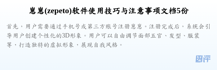 崽崽(zepeto)软件使用技巧与注意事项文档5份