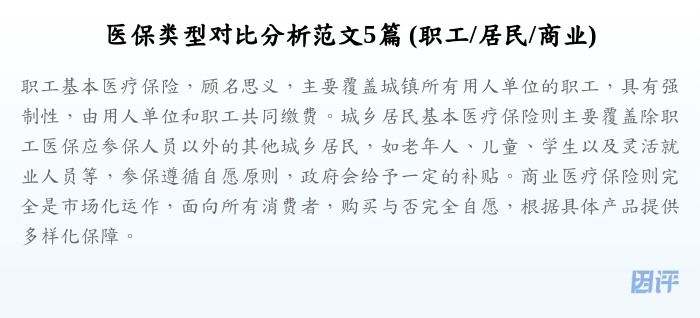 医保类型对比分析范文5篇 (职工/居民/商业)