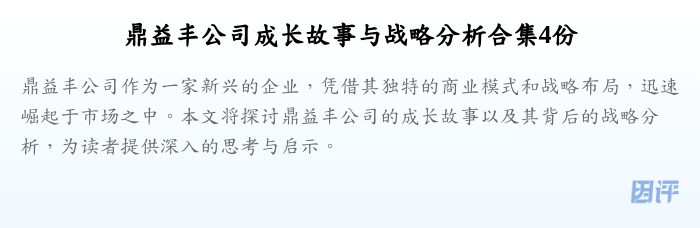 鼎益丰公司成长故事与战略分析合集4份