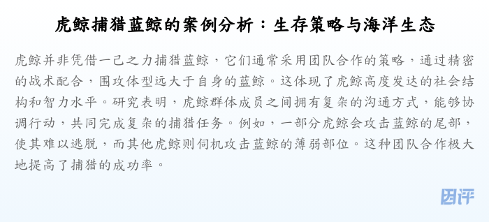 虎鲸捕猎蓝鲸的案例分析:生存策略与海洋生态