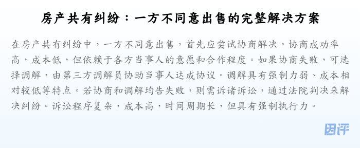 房产共有纠纷:一方不同意出售的完整解决方案