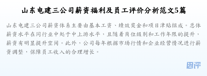 山东电建三公司薪资福利及员工评价分析范文5篇