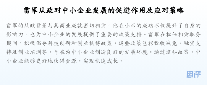 雷军从政对中小企业发展的促进作用及应对策略