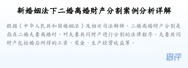 新婚姻法下二婚离婚财产分割案例分析详解