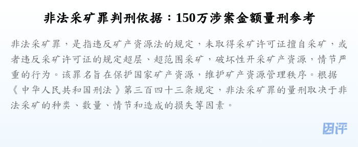 非法采矿罪判刑依据：150万涉案金额量刑参考