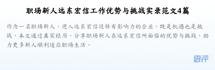 职场新人远东宏信工作优势与挑战实录范文4篇