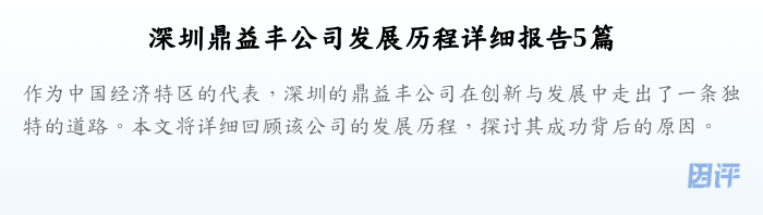深圳鼎益丰公司发展历程详细报告5篇