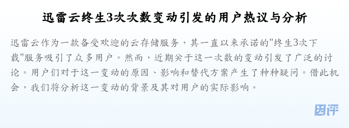 迅雷云终生3次次数变动引发的用户热议与分析