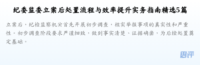 纪委监委立案后处置流程与效率提升实务指南精选5篇