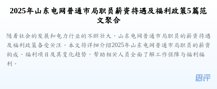 2025年山东电网普通市局职员薪资待遇及福利政策5篇范文聚合