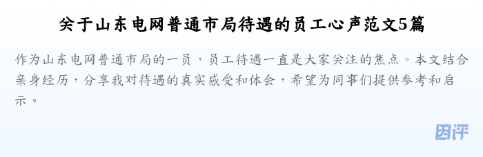关于山东电网普通市局待遇的员工心声范文5篇