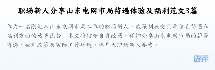 职场新人分享山东电网市局待遇体验及福利范文3篇
