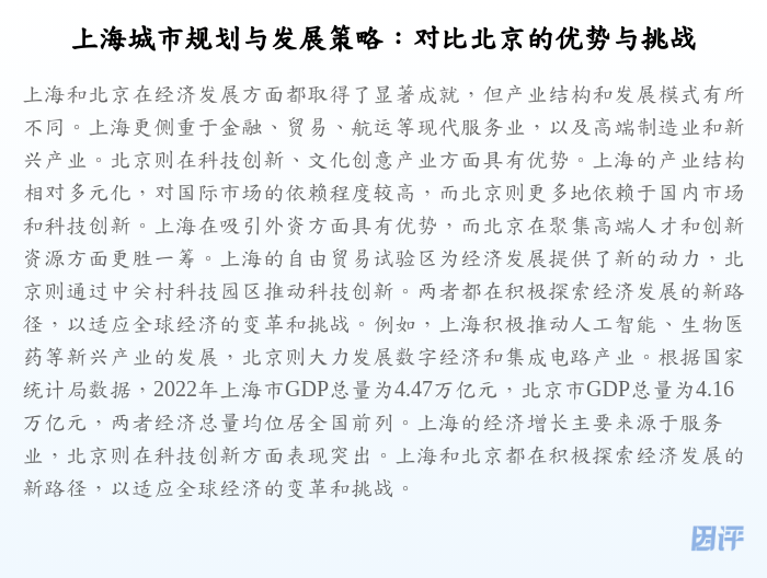 上海城市规划与发展策略：对比北京的优势与挑战
