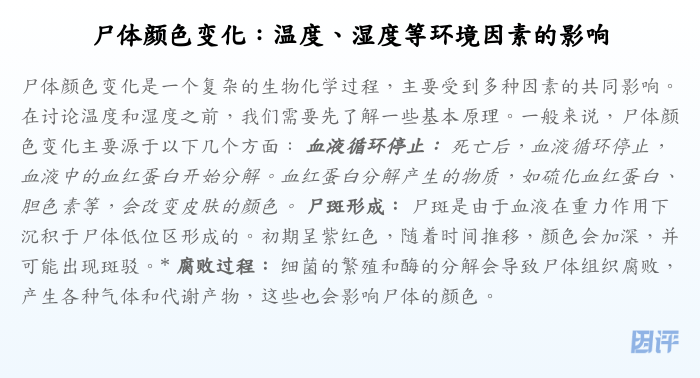 尸体颜色变化：温度、湿度等环境因素的影响
