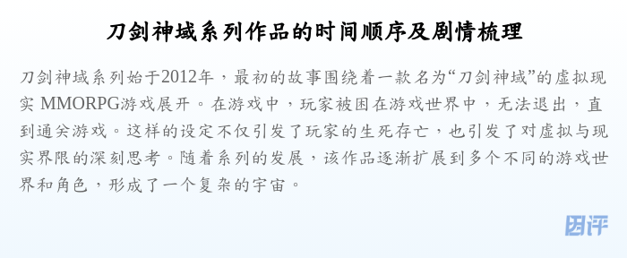 刀剑神域系列作品的时间顺序及剧情梳理