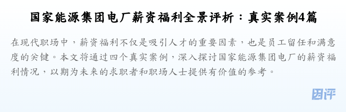 国家能源集团电厂薪资福利全景评析：真实案例4篇