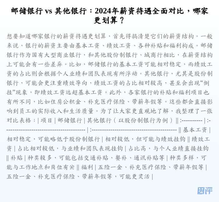 邮储银行 vs 其他银行：2024年薪资待遇全面对比，哪家更划算？