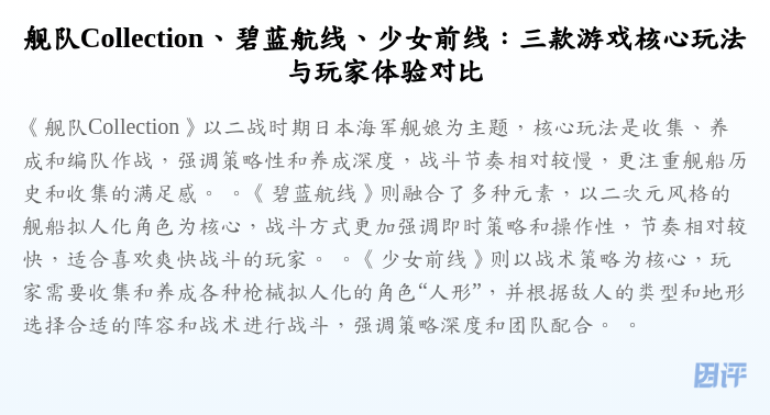 舰队Collection、碧蓝航线、少女前线：三款游戏核心玩法与玩家体验对比