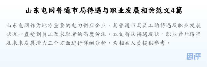 山东电网普通市局待遇与职业发展相关范文4篇