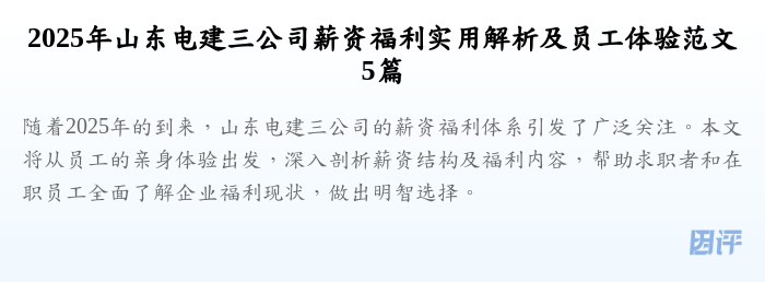 2025年山东电建三公司薪资福利实用解析及员工体验范文5篇