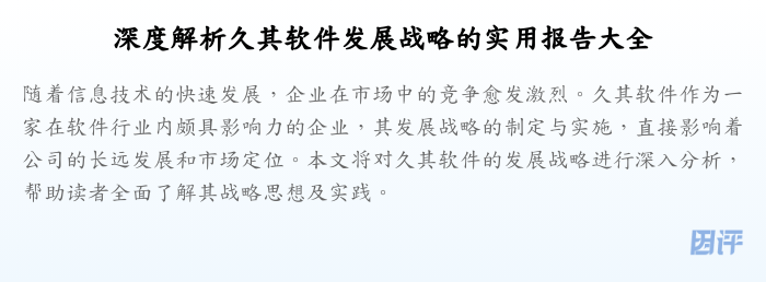 深度解析久其软件发展战略的实用报告大全