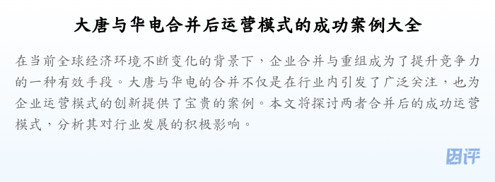 大唐与华电合并后运营模式的成功案例大全
