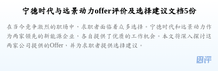宁德时代与远景动力offer评价及选择建议文档5份