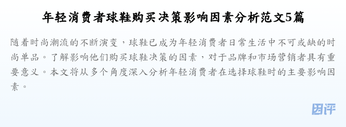 年轻消费者球鞋购买决策影响因素分析范文5篇