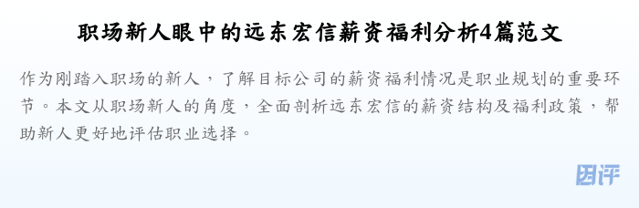 职场新人眼中的远东宏信薪资福利分析4篇范文