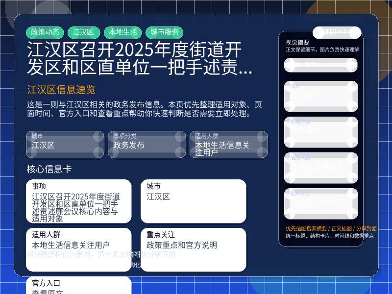 江汉区召开2025年度街道(开发区)和区直单位一把手述责述廉会议核心内容与适用对象 信息图封面