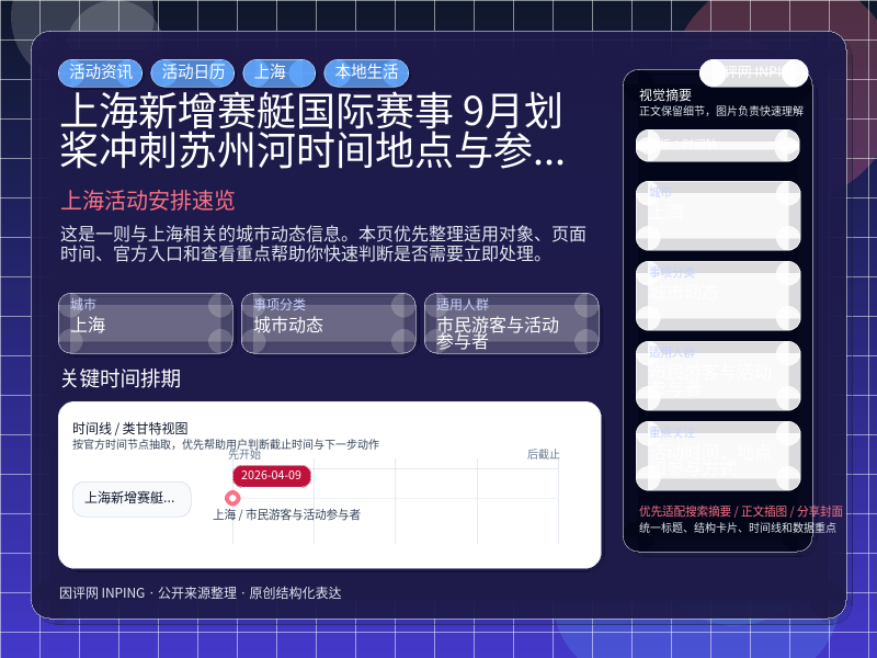 上海新增赛艇国际赛事 9月划桨冲刺苏州河时间地点与参与方式 信息图封面