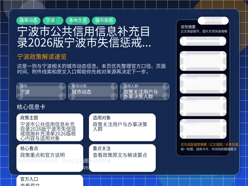宁波市公共信用信息补充目录(2026版)宁波市失信惩戒措施补充清单(2026版)核心内容与适用对象 信息图封面