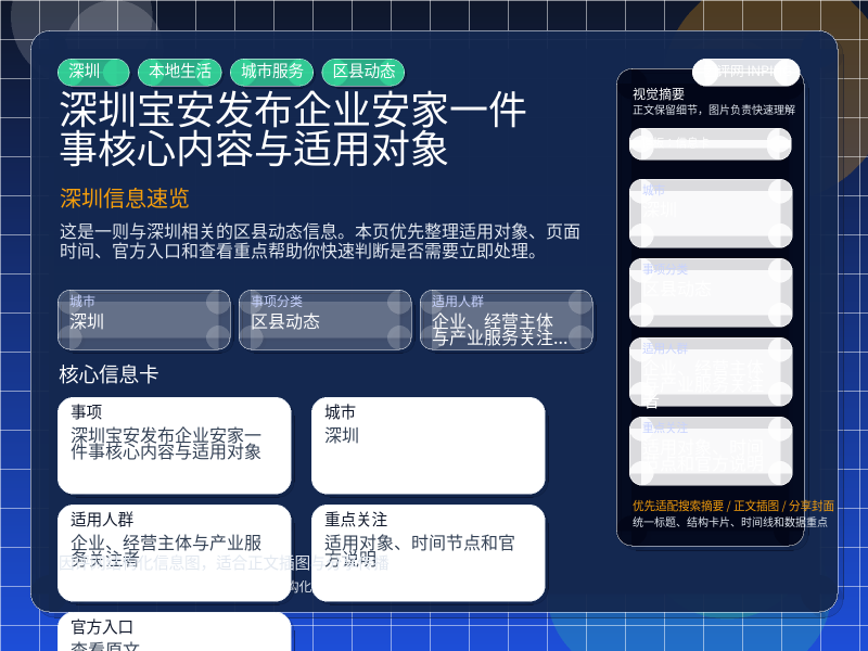深圳宝安发布企业安家一件事核心内容与适用对象 信息图封面