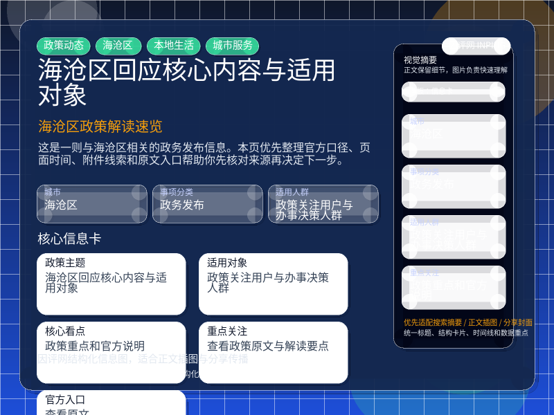 海沧区回应核心内容与适用对象 信息图封面
