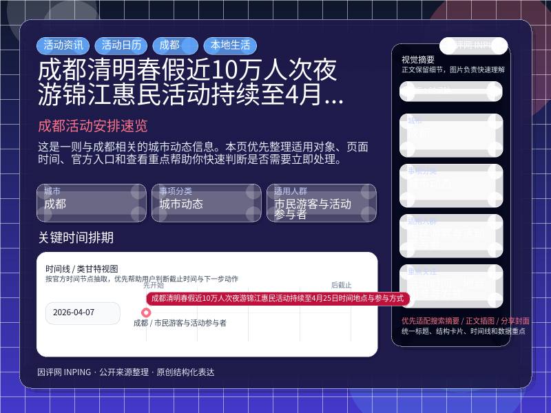 成都清明春假近10万人次夜游锦江惠民活动持续至4月25日时间地点与参与方式 信息图封面