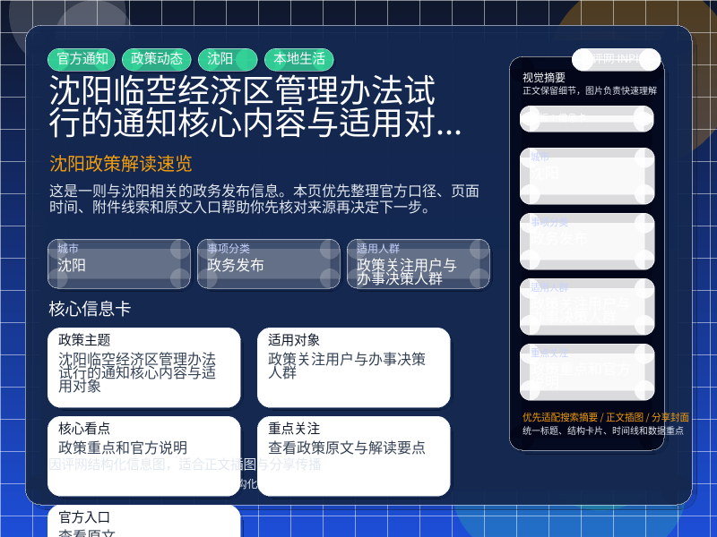 沈阳临空经济区管理办法(试行)的通知核心内容与适用对象 信息图封面
