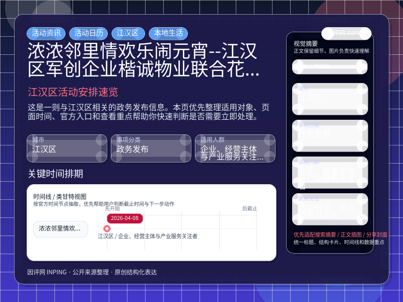 浓浓邻里情欢乐闹元宵--江汉区军创企业楷诚物业联合花楼水塔街道东民社区举办元宵节主题活动时间地点与参与方式 信息图封面