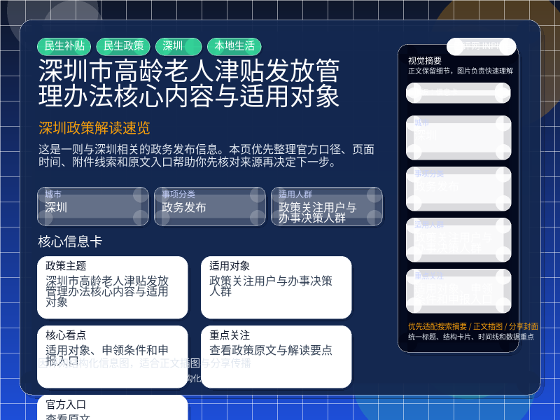 深圳市高龄老人津贴发放管理办法核心内容与适用对象 信息图封面